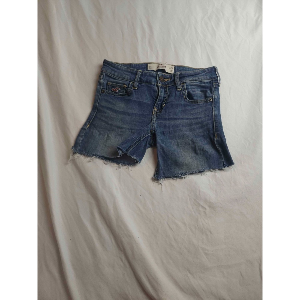 Hollister Cut Off Jean Shorts Womens Size 0S Blue Denim Mid Rise Raw Hem Casual